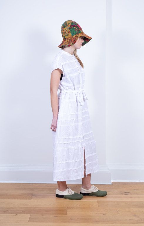 Banded Collar Dress White Patchwork