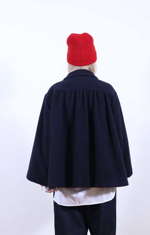 Gathered Jacket Wool Pile Navy