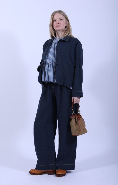 Mara Trouser With Trim Dark Indigo