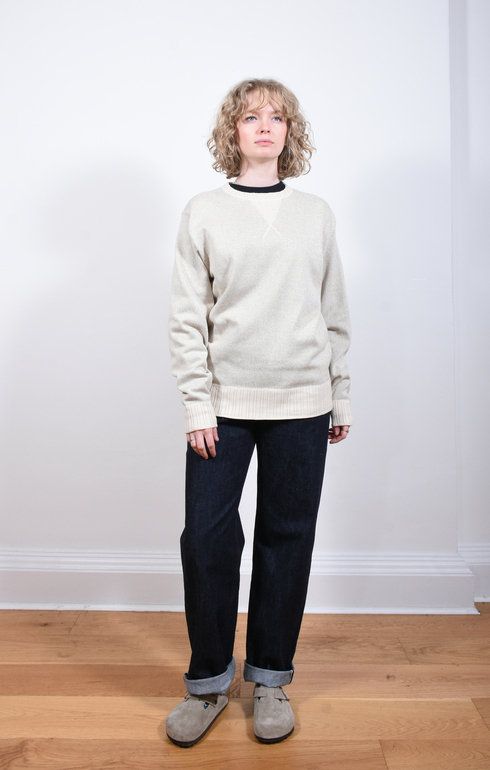 Vintage Crew Sweater White x Moss