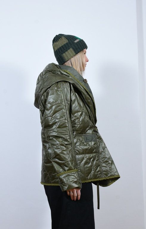 Nylon Quilting Lining Ring Coat Khaki