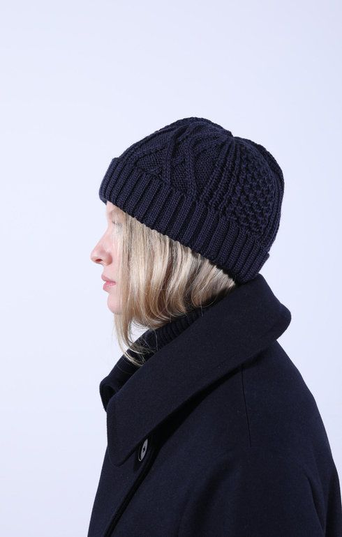 AC/W Aran Cable Beanie Navy