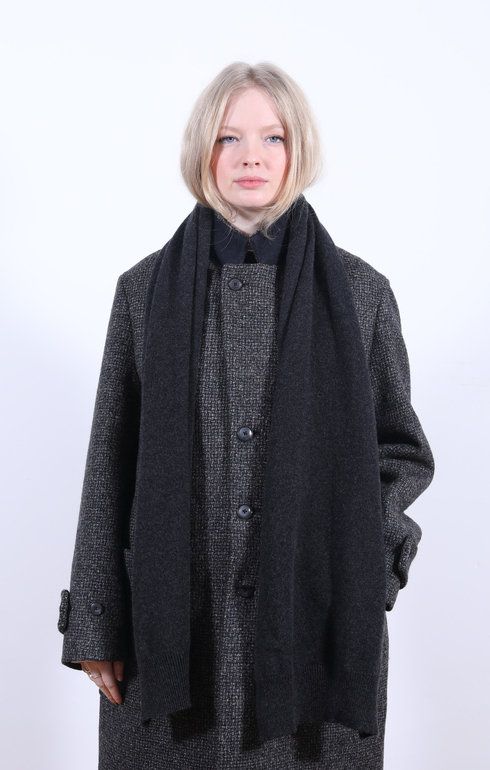 Plain Cashmere Knit Scarf Charcoal