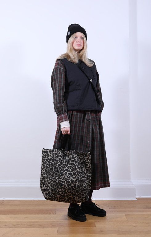 Banded Collar Dress Smoky Plaid