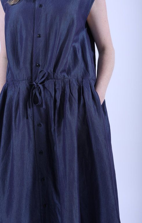 Sleeveless Drawstring Gather Dress Blue