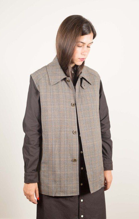 Bal Collar Fly Front Vest Plaid
