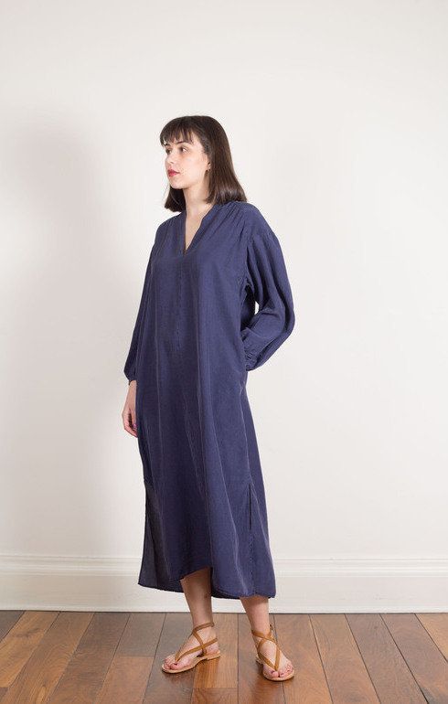 Side Split Silk Dress Midnight