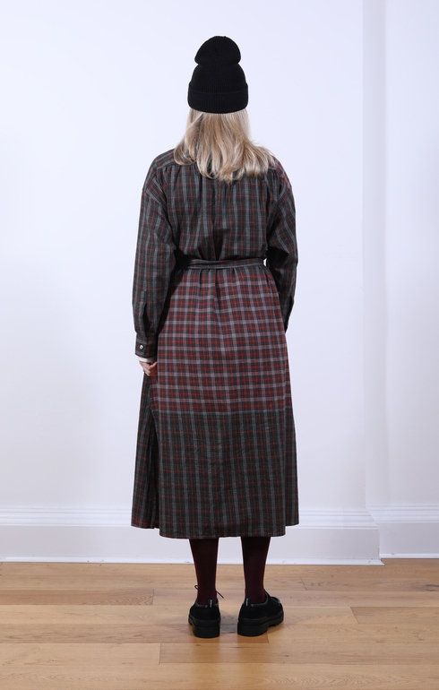 Banded Collar Dress Smoky Plaid