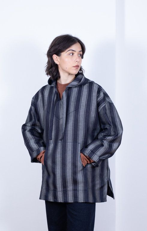 Japanese Woven Stripe Hoody Indigo