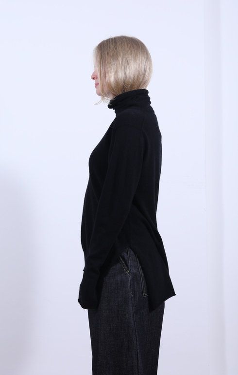 Side Split Roll Neck Black