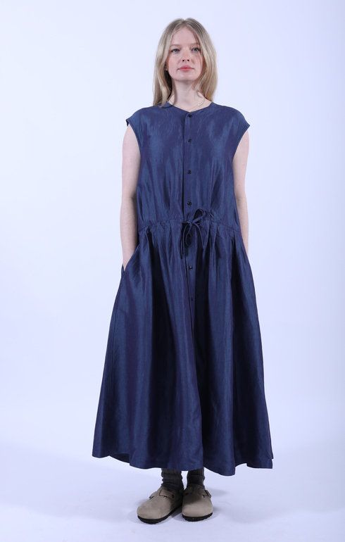 Sleeveless Drawstring Gather Dress Blue