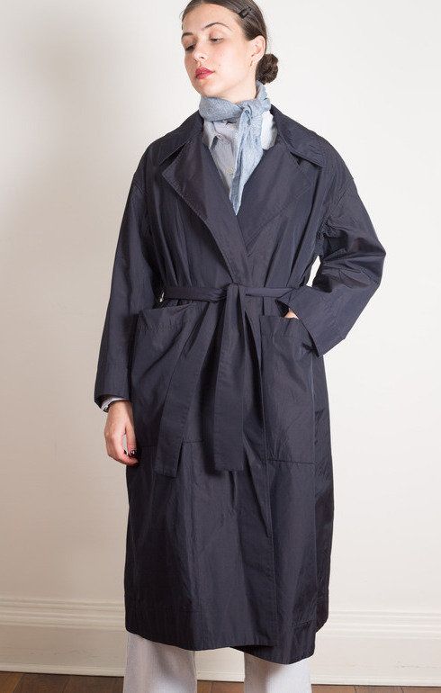 Oversized Trench Robe Coat Black Navy