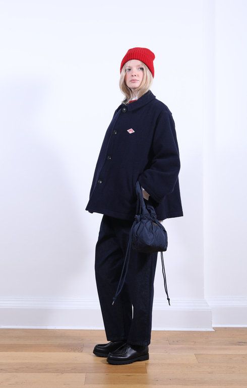 Gathered Jacket Wool Pile Navy