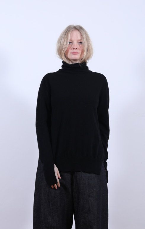 Side Split Roll Neck Black
