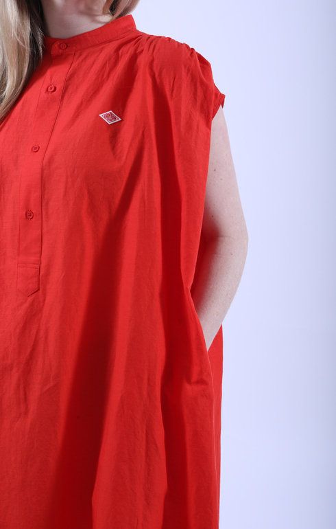 Sleeveless Long Shirt Dress Red