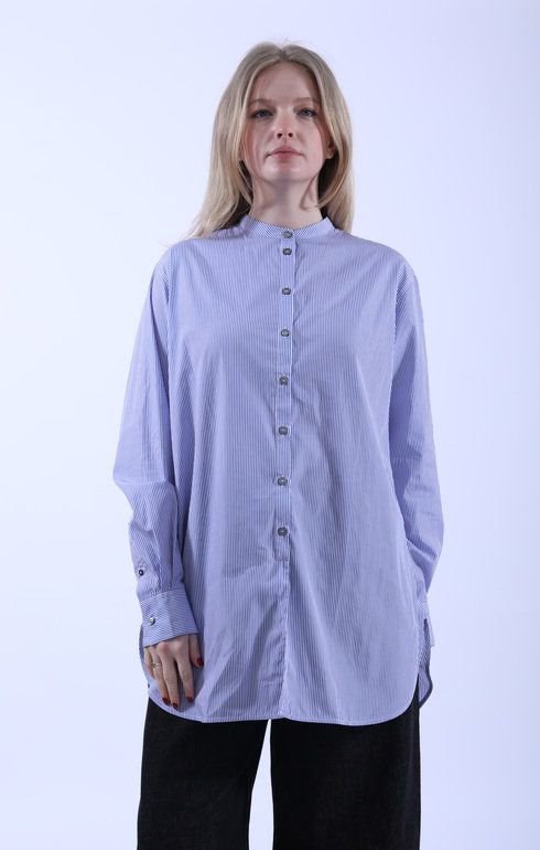 Cici Granded Collar Shirt Blue/White