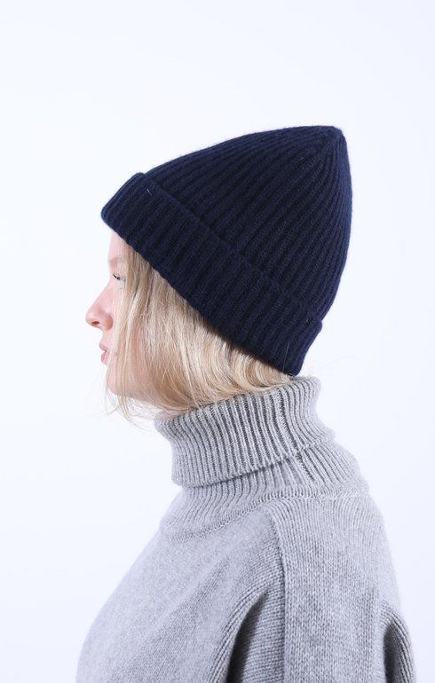 Cashmere Rib Beanie Nero Navy