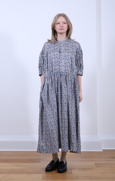 Classic Gathered Dress Liberty Print Blue Berry