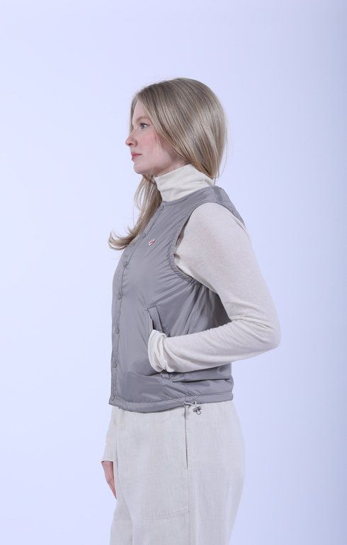 Insulation Collarless Vest Taupe