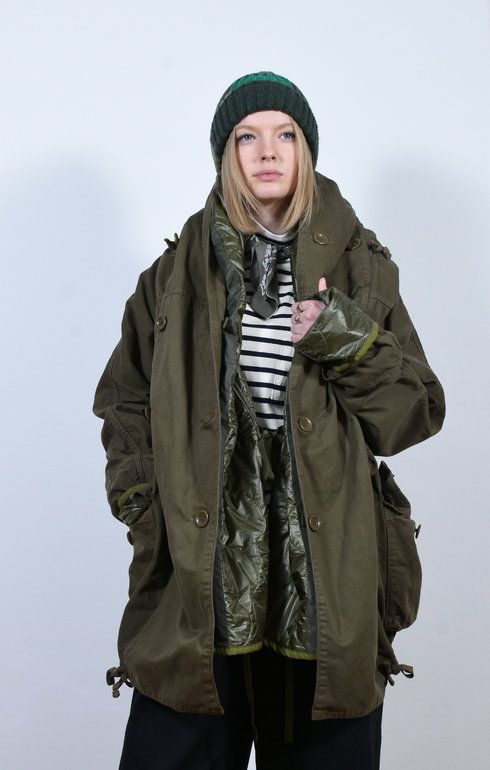 Nylon Quilting Lining Ring Coat Khaki