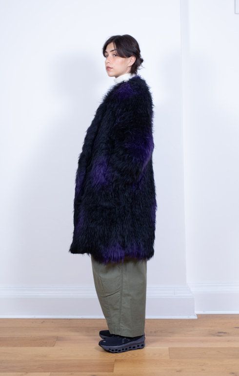 Gown Coat Acrylic Fur/Blurred Dot Black