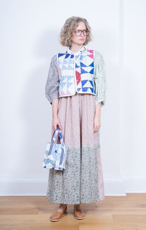 Puff Sleeve Long Dress Flower Beige