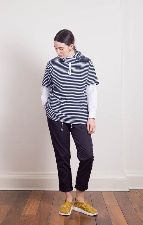 Short Sleeve Hoody Navy Stripe