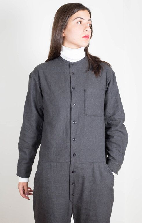 Band Collar All-In-One Suit Charcoal