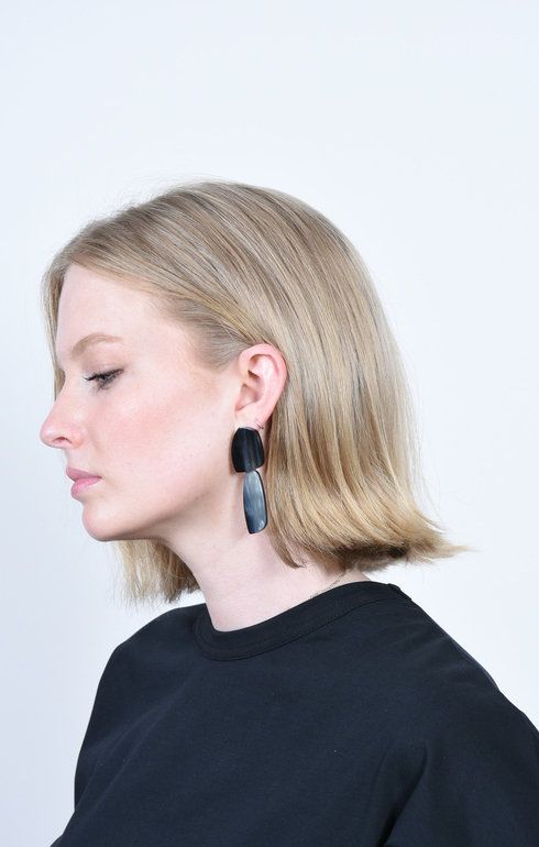 Horn Double Drop Earrings Black