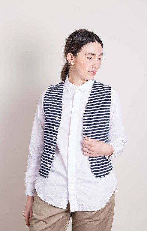 Knit Vest Cotton Navy Stripe