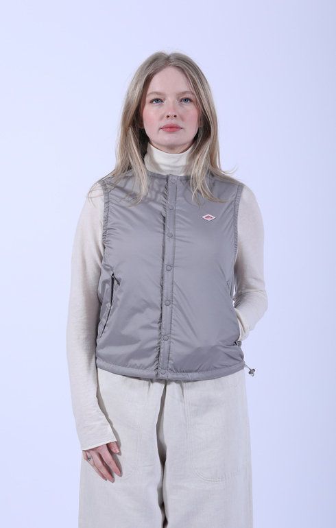 Insulation Collarless Vest Taupe