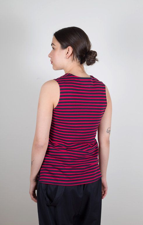 Red/ Navy PC Stripe U Neck Top