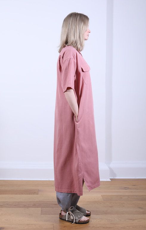 Round Pocket S.S Shirt Dress Red