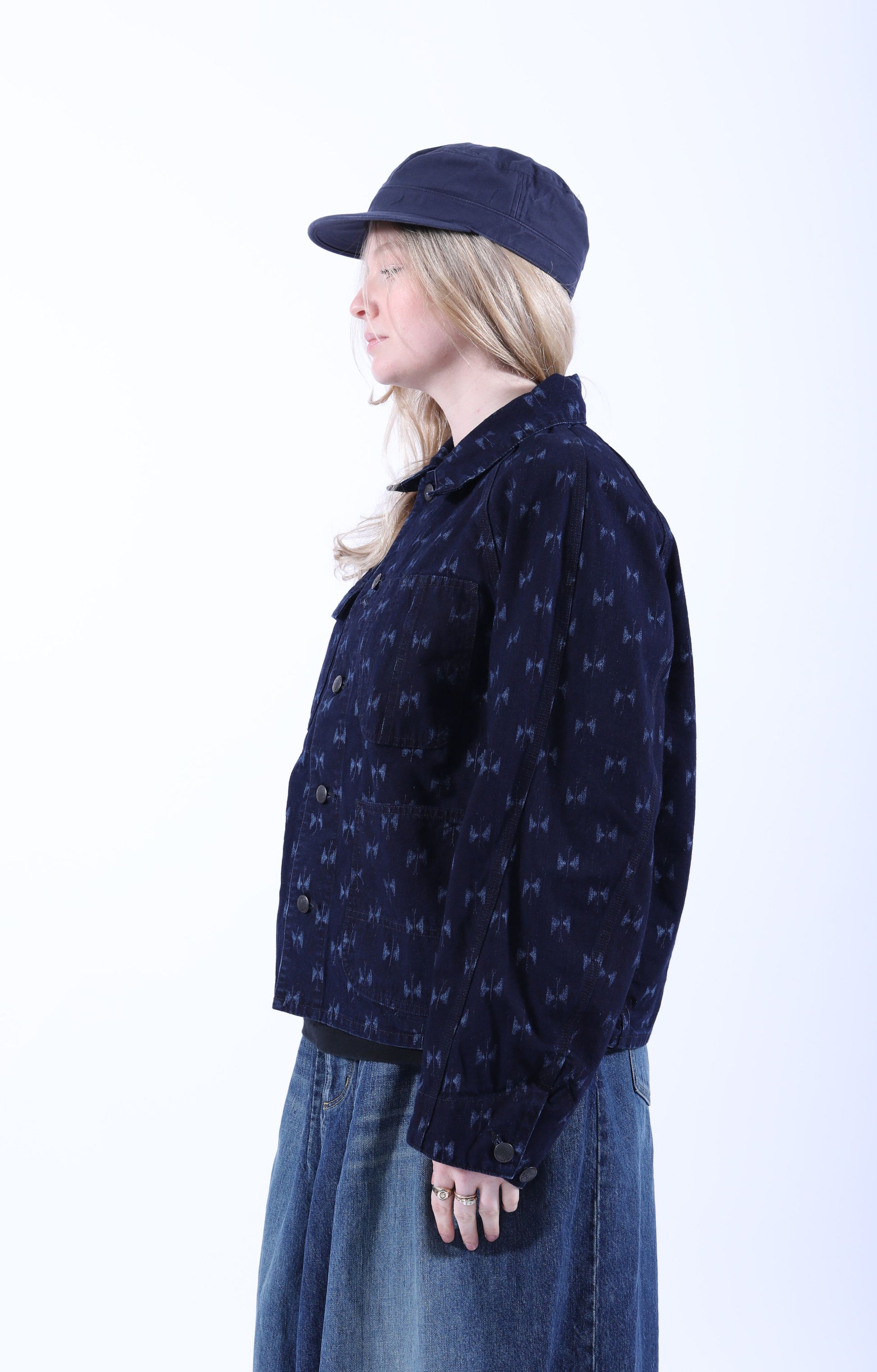 Short Coverall Jacket 9oz Printed Indigo Papillon