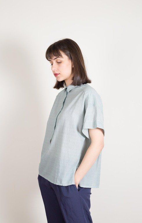 Boxy Cotton Shirt Hunter Stripe