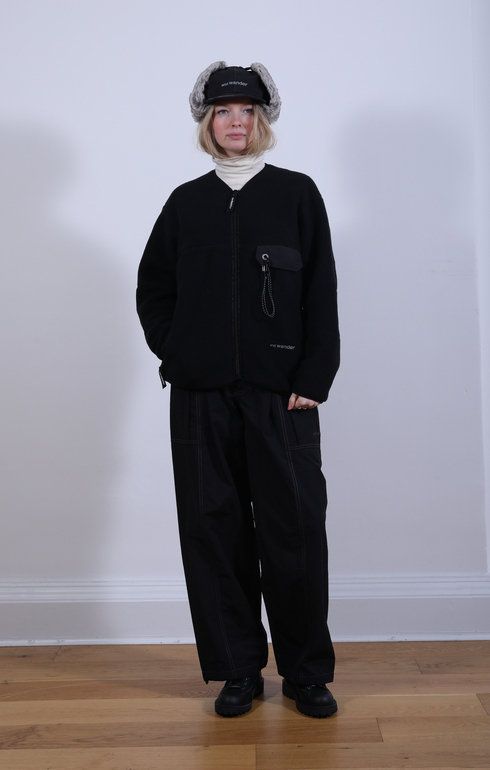 Wool Fleece Cardigan Black