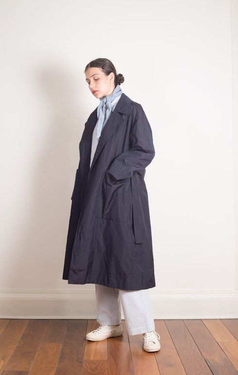 Oversized Trench Robe Coat Black Navy