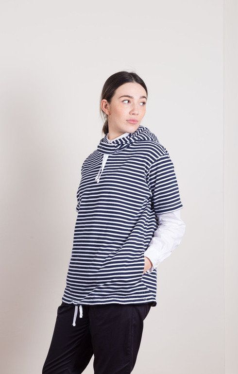 Short Sleeve Hoody Navy Stripe