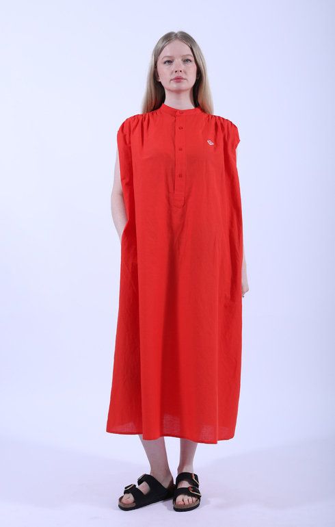 Sleeveless Long Shirt Dress Red