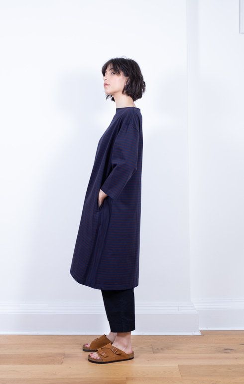 Basque T Dress Border Navy/Wine