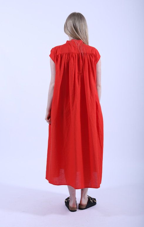 Sleeveless Long Shirt Dress Red