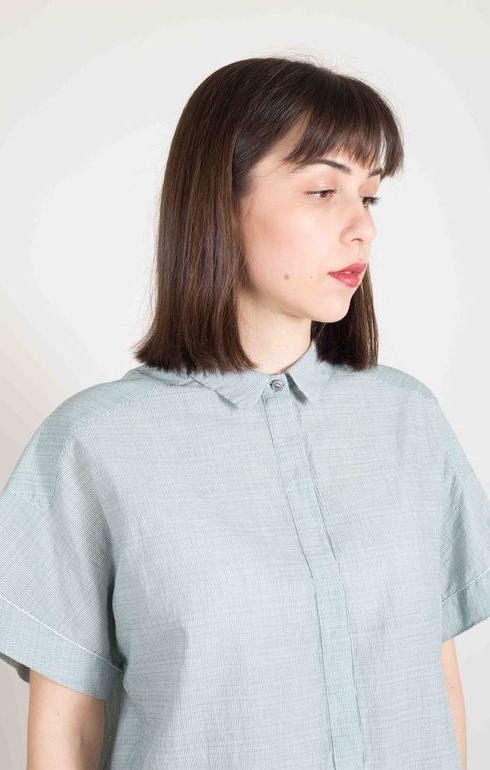 Boxy Cotton Shirt Hunter Stripe
