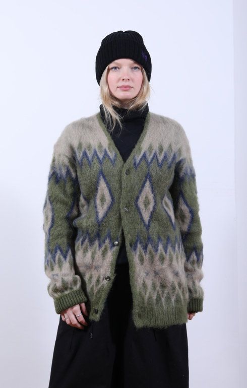 Mohair Cardigan Diamond Olive