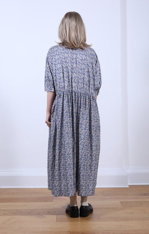 Classic Gathered Dress Liberty Print Blue Berry