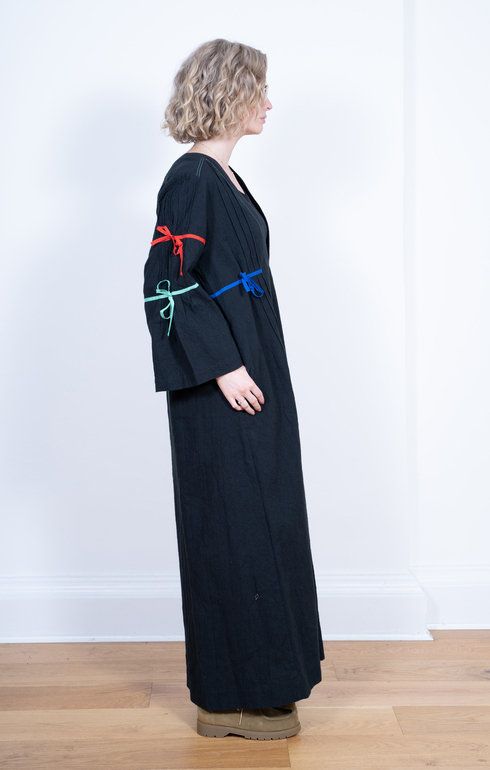 Color Tapes Long Dress Black