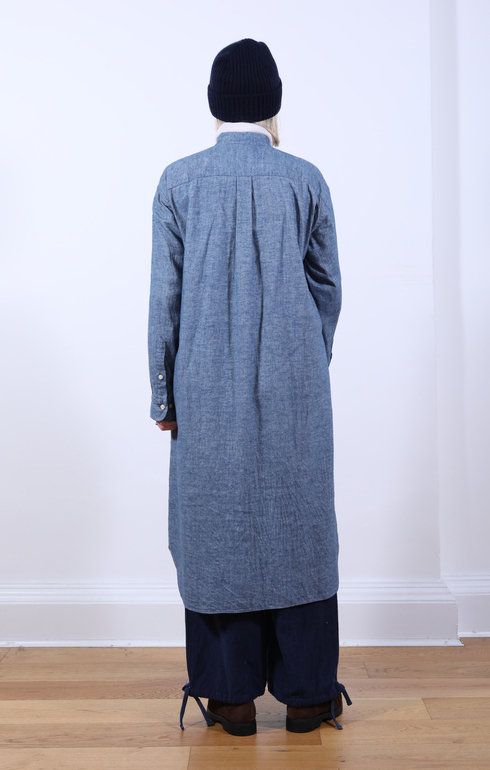 Baggy Band Collar Shirt Dress Blue