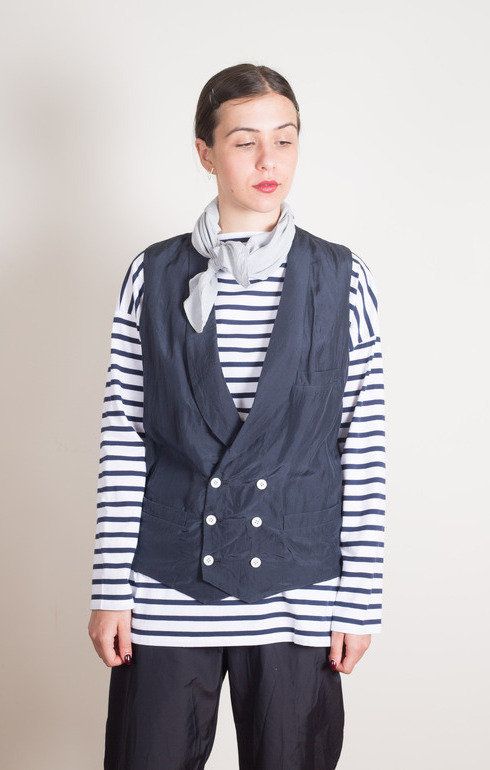 Shawl Collar Long Gilet Navy