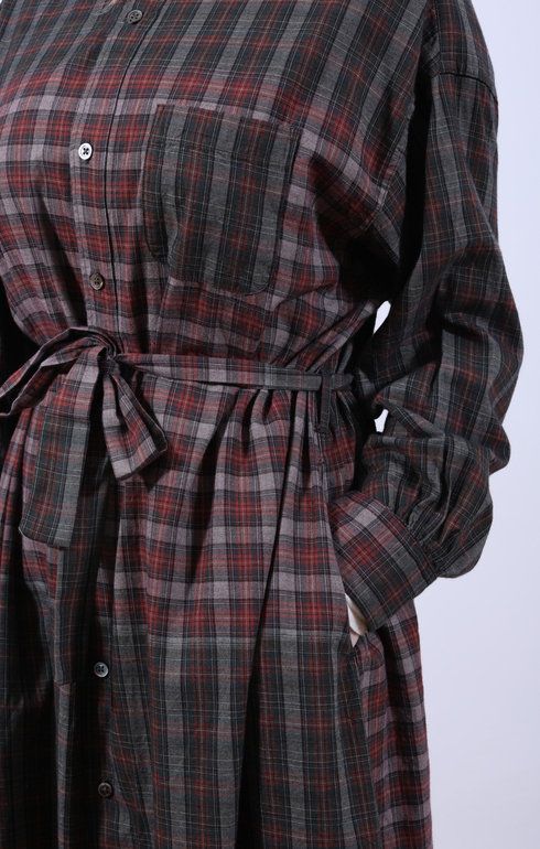 Banded Collar Dress Smoky Plaid