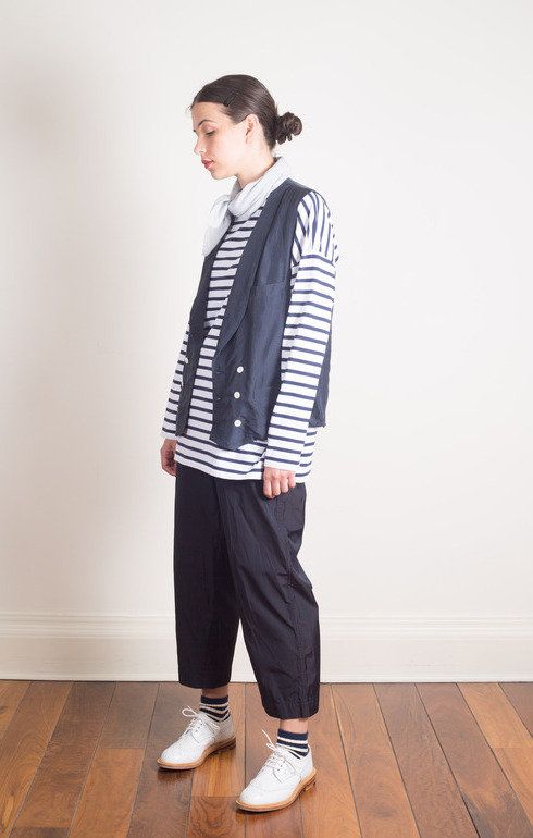 Shawl Collar Long Gilet Navy