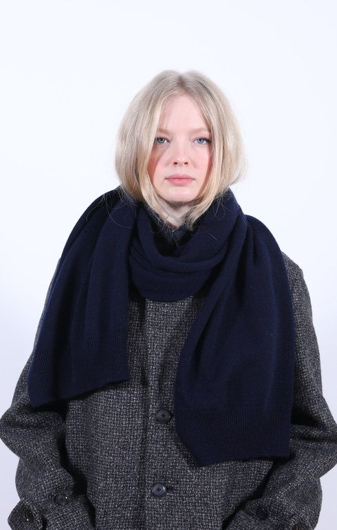 Plain Cashmere Knit Scarf Nero Navy